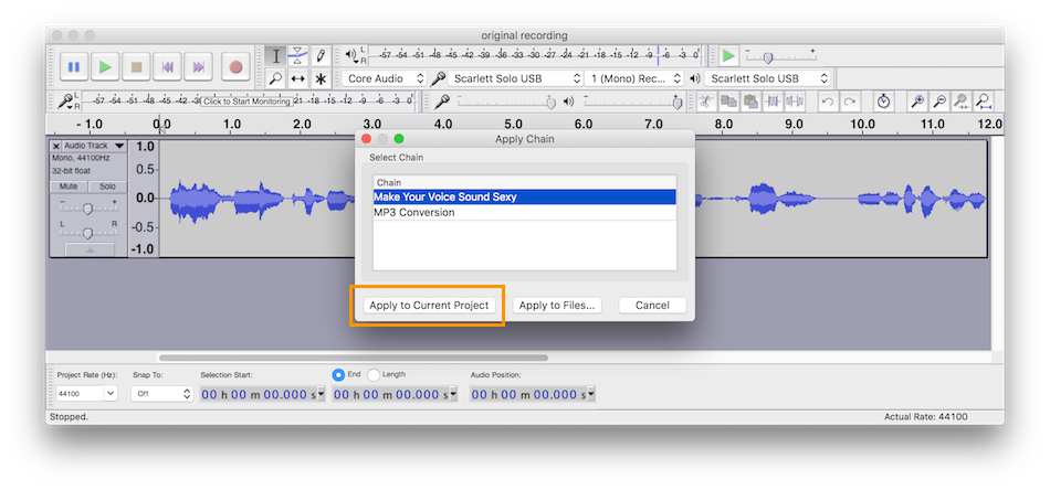 Applying effect chains in Audacity