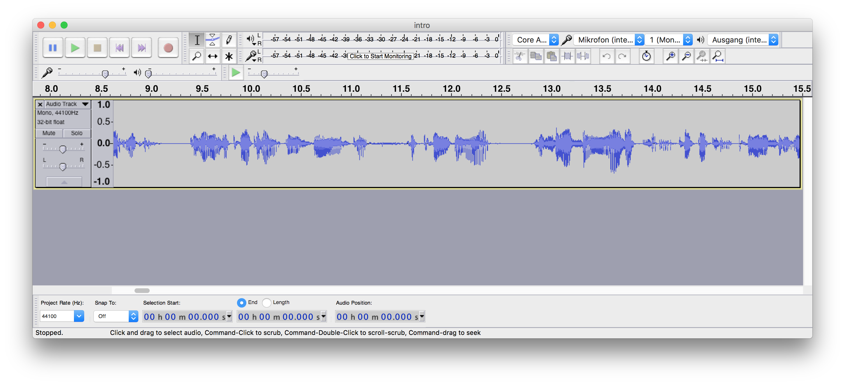 Opening an audio file in Audacity