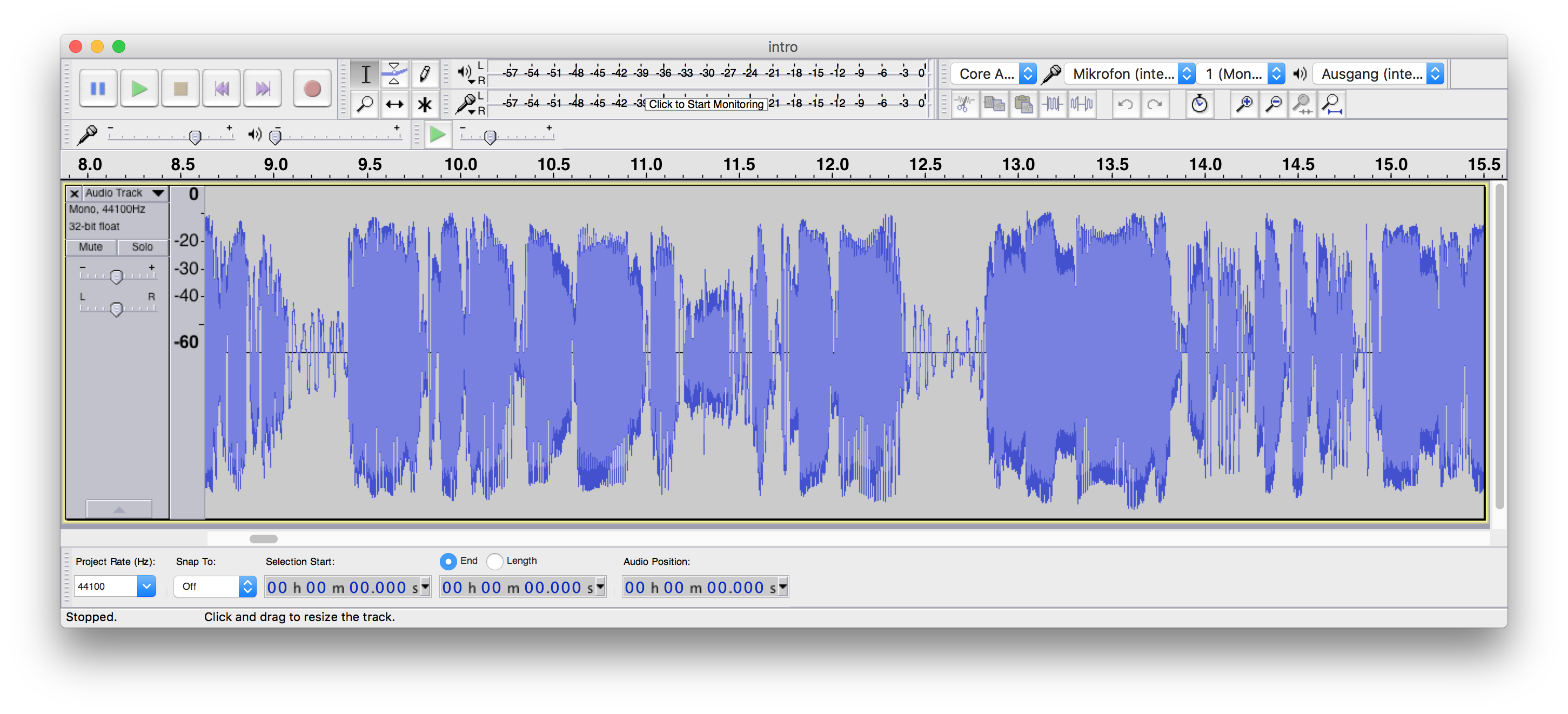 Recording audio in Audacity