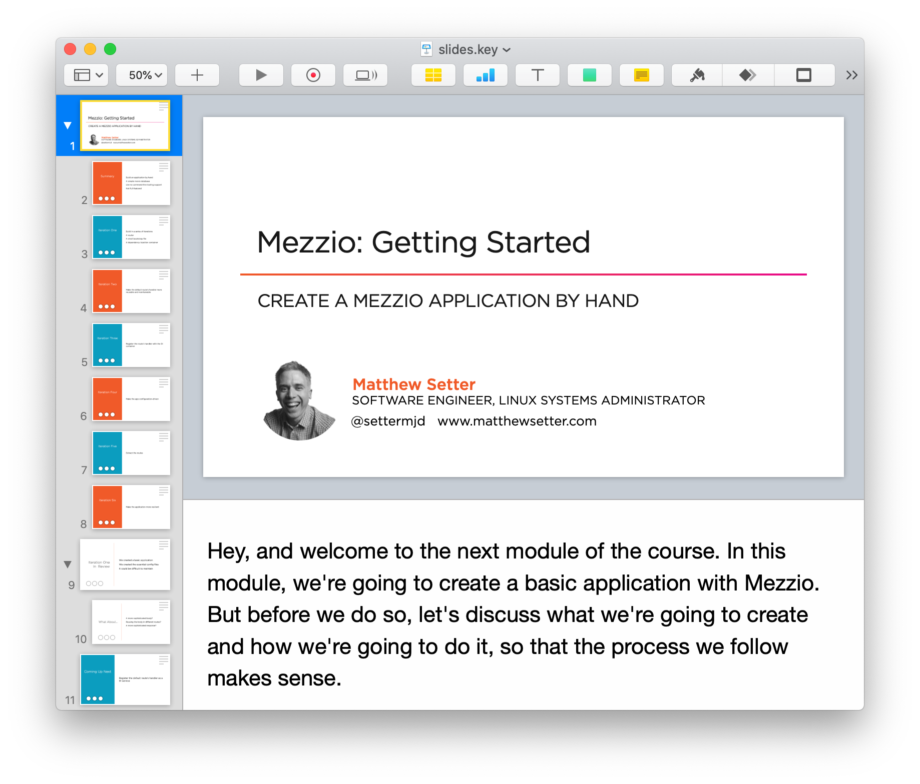Creating the slide deck for Mezzio: Getting Started in Apple Keynote