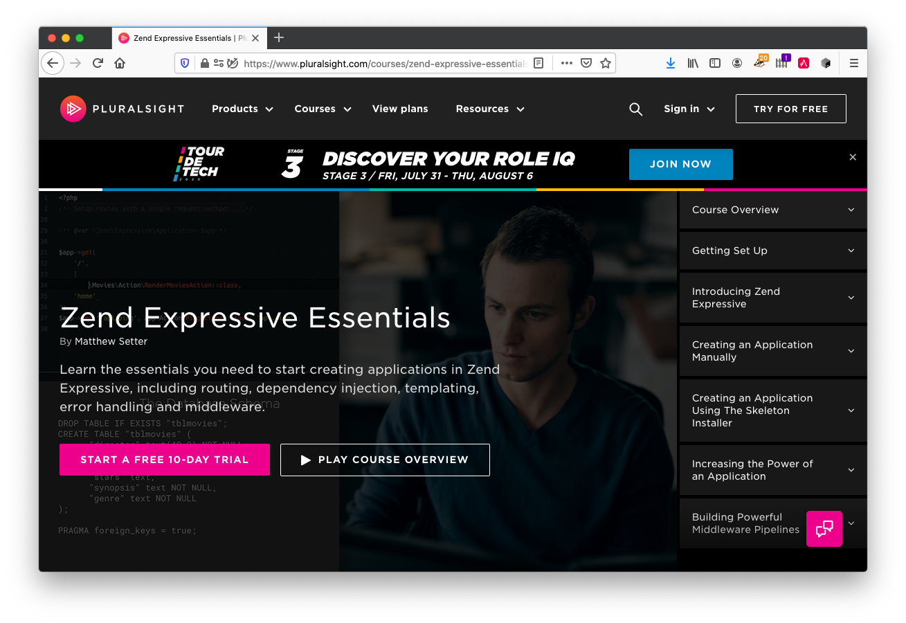 Zend Expressive Essentials, on Pluralsight, by Matthew Setter