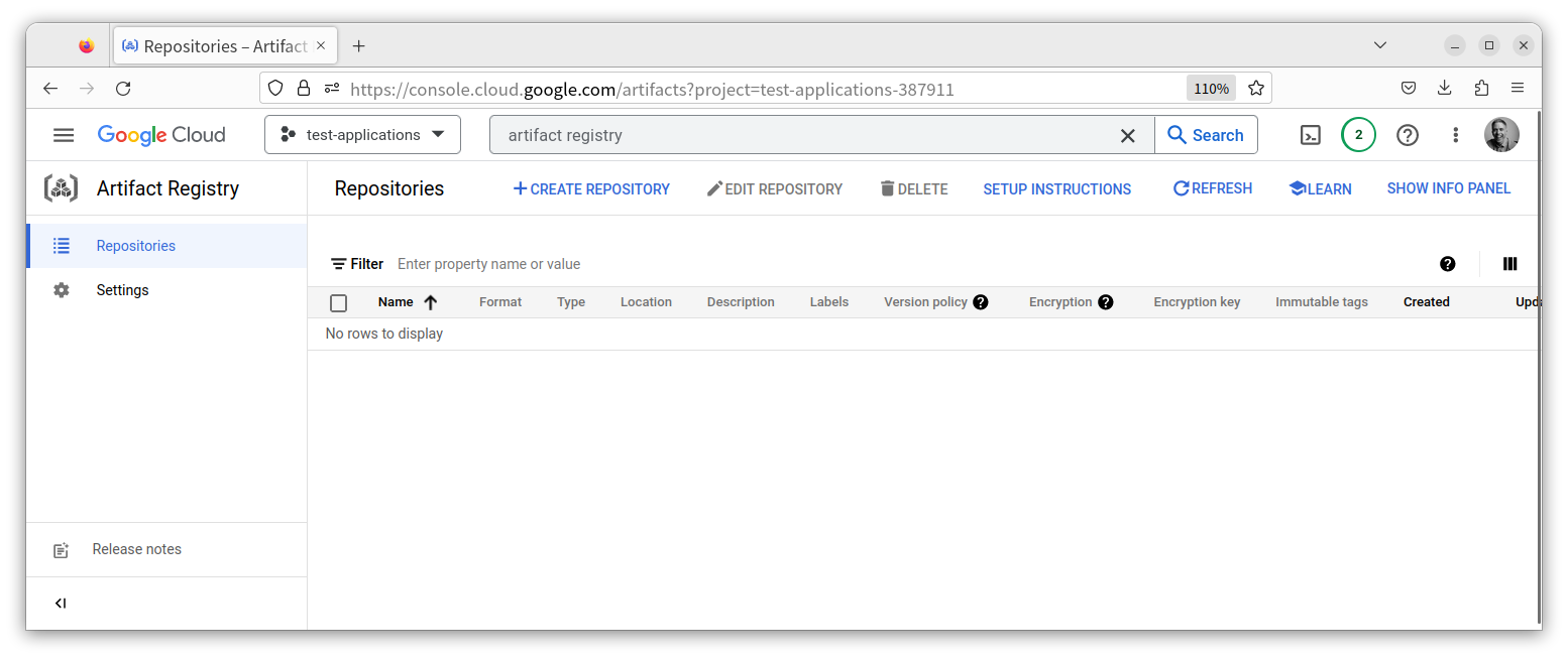 Artifact Registry with no repositories