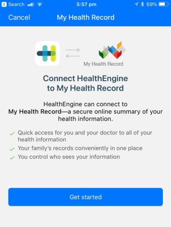 HealthEngine app request for consent to access My Health Record account