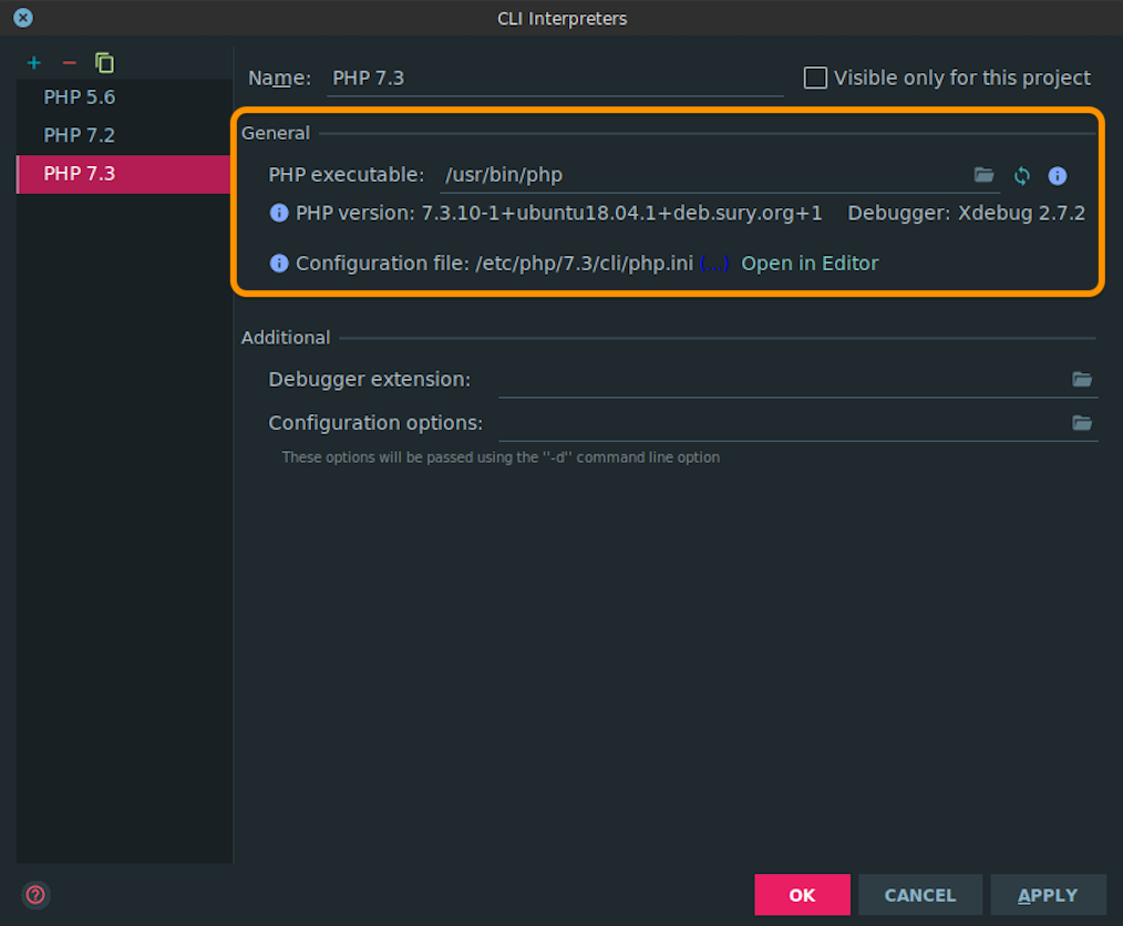 PhpStorm’s CLI Interpreter settings window