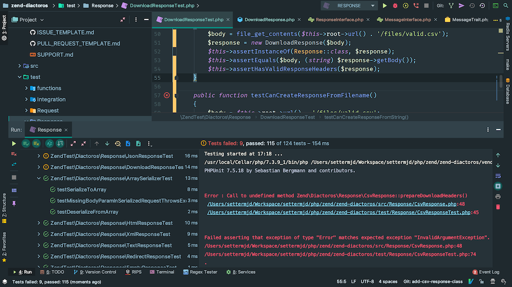 View test output in PhpStorm