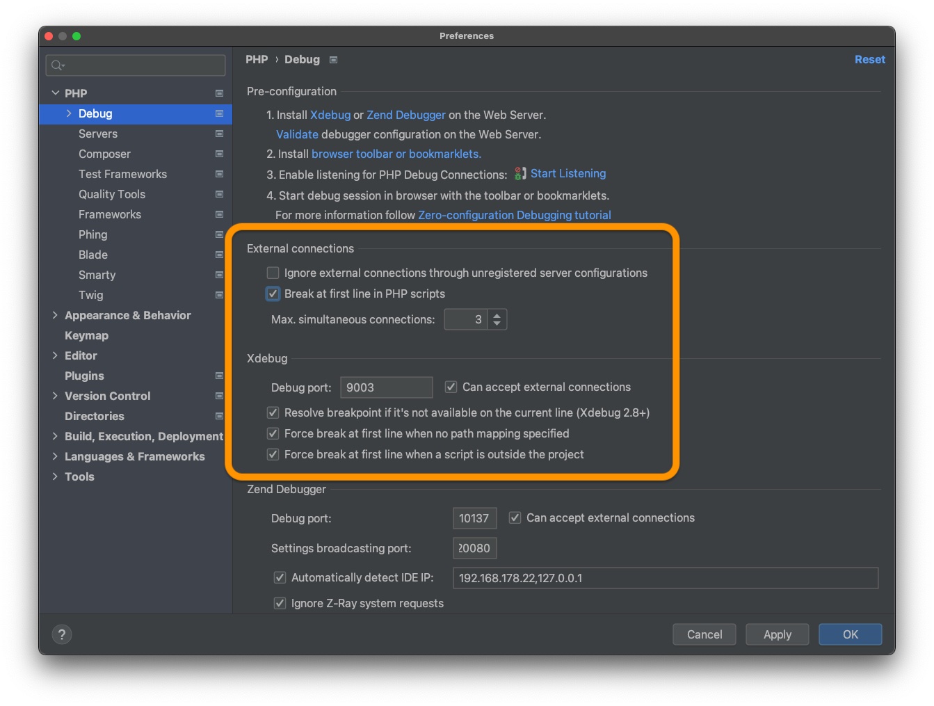 PhpStorm’s PHP Debug Preferences