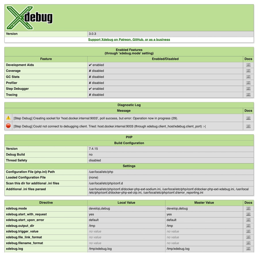 Output of xdebug_info()