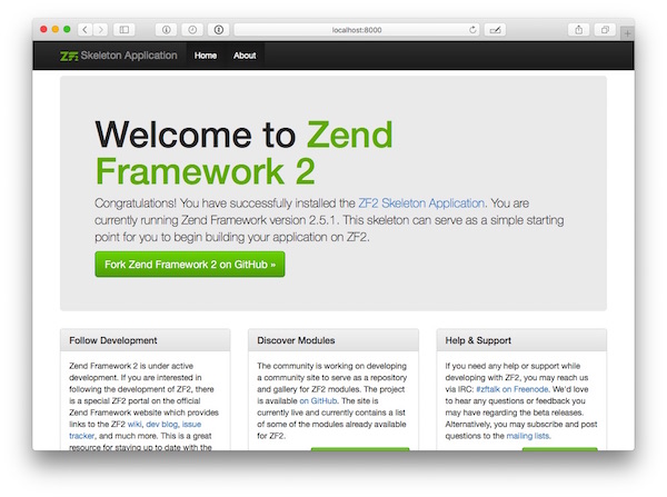 “Zend Skeleton app home page”